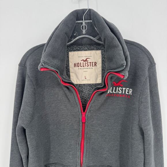Vintage Hollister Women's Gray Full Zip Fleece Lined Hoodie Jacket Size L - Picture 2 of 10